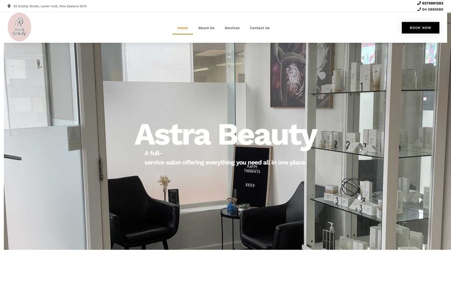 Astra Beauty homepage screenshot