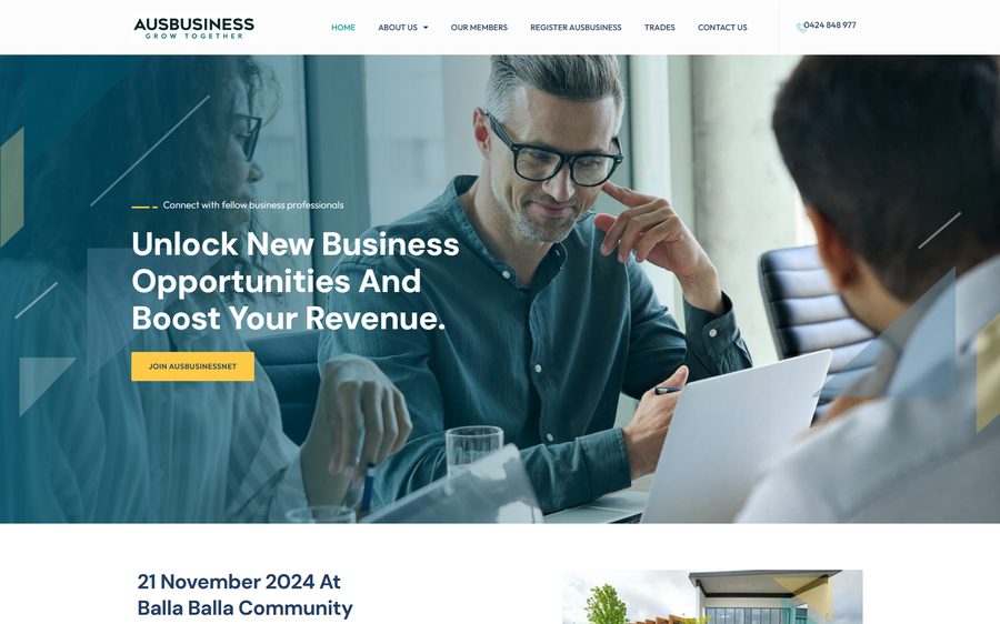Aus Business Network homepage screenshot