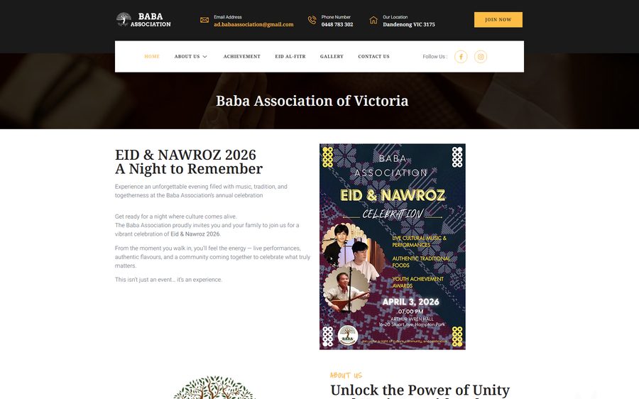 Baba Association homepage screenshot