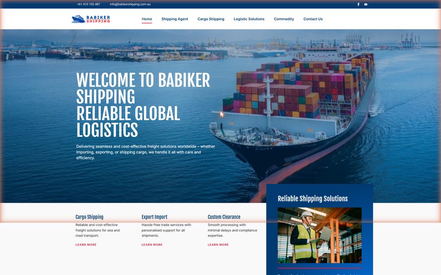 Babiker Shipping Australia homepage screenshot