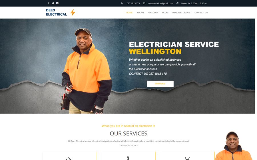 Dees Electrical – Wellington homepage screenshot