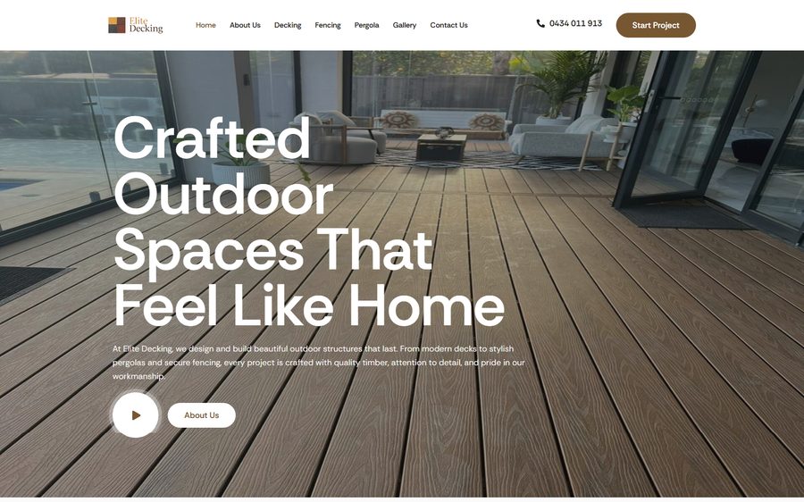 Elite Decking homepage screenshot