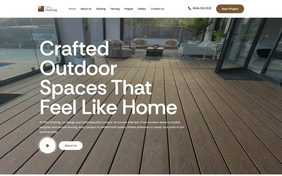 Elite Decking homepage screenshot