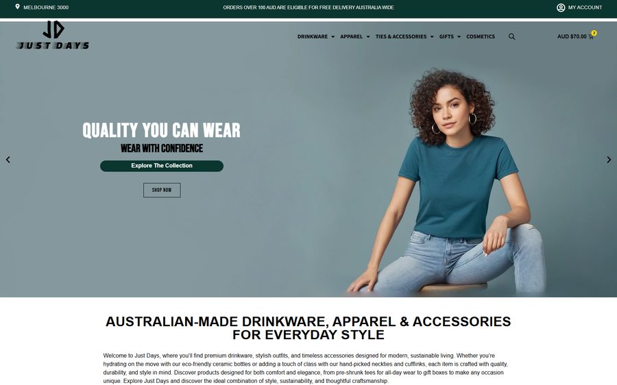 Just Days homepage screenshot