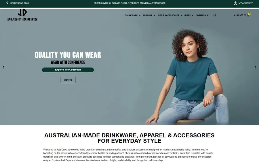 Just Days homepage screenshot