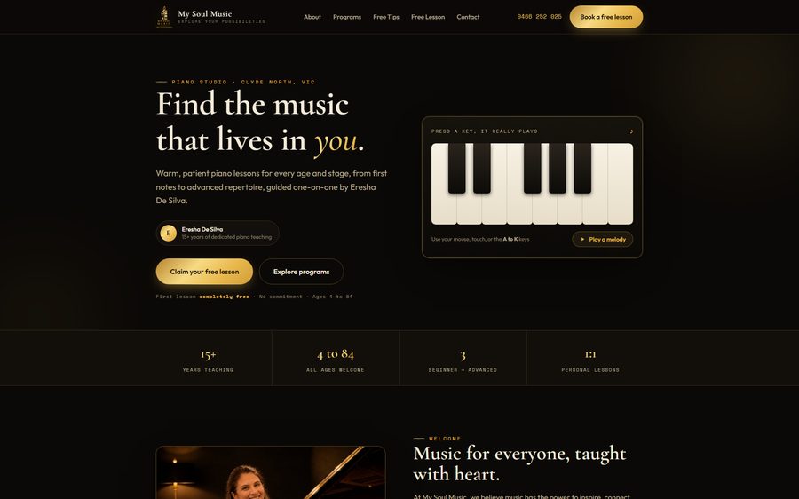 My Soul Music Academy homepage screenshot