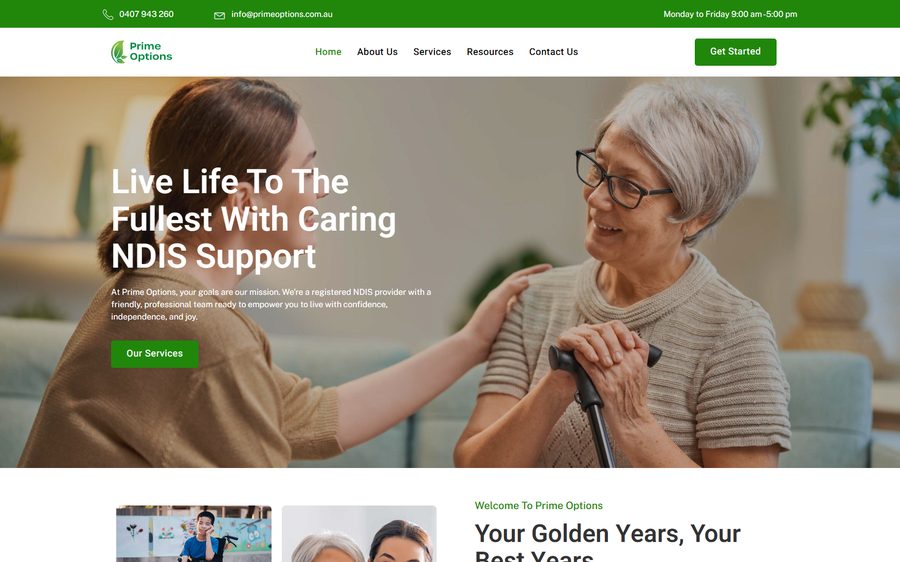 Prime Options homepage screenshot