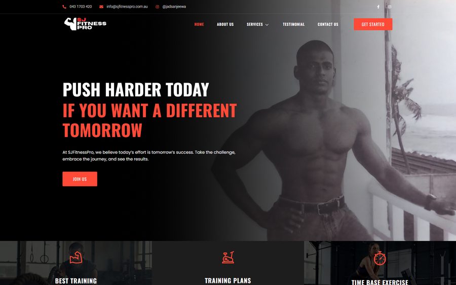 SJ Fitness Pro homepage screenshot