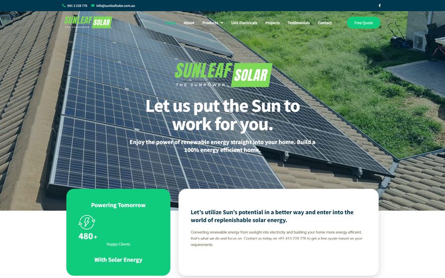 Sunleaf Solar homepage screenshot